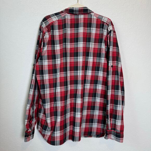Men's Columbia Red White Black Plaid Button Down Long Sleeve Size L - Picture 5 of 8